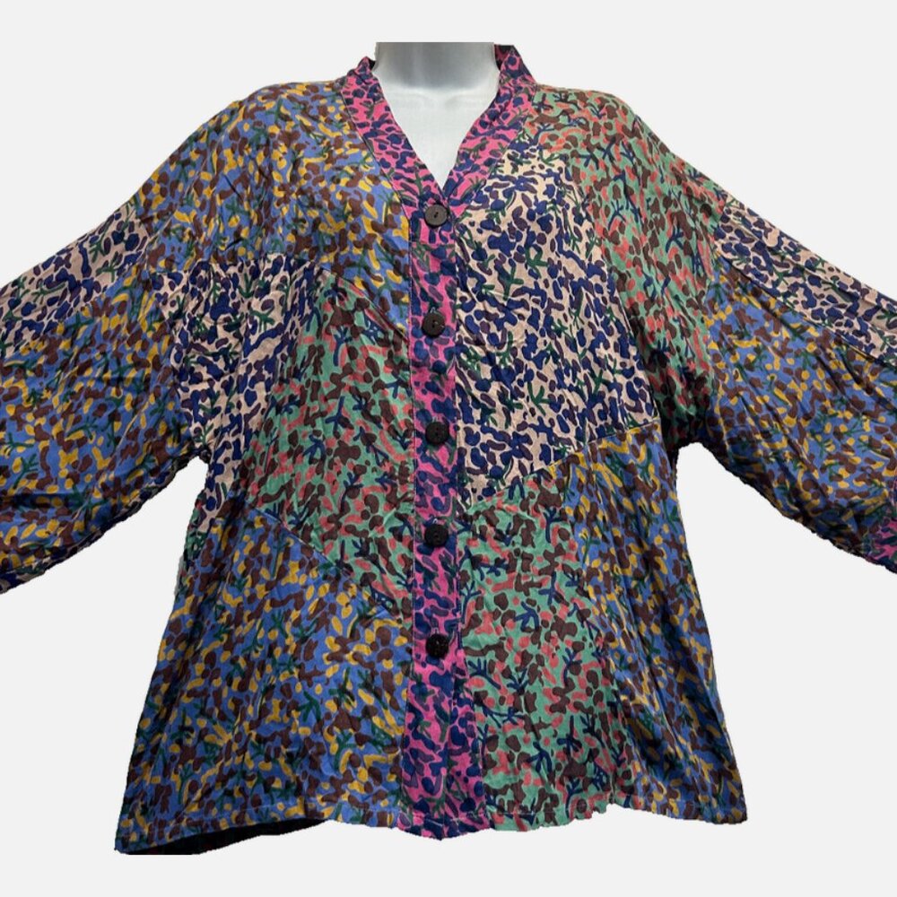 SACRED THREADS gypsy hippy patch abstract rayon kimono TOP TUNIC 1X